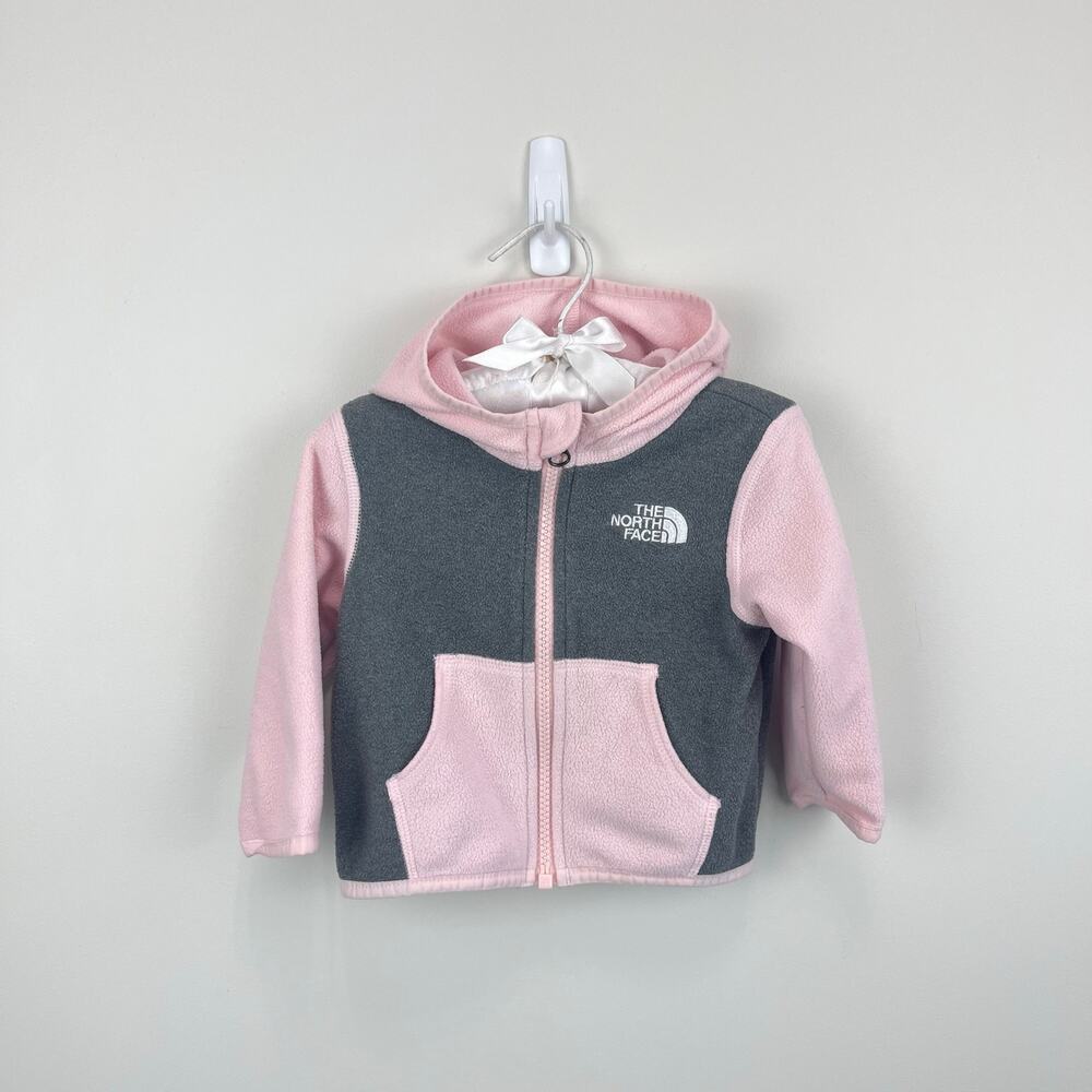 The North Face Girls Glacier Full Zip Fleece Hoodie Jacket Pink Gray 3-6 Months